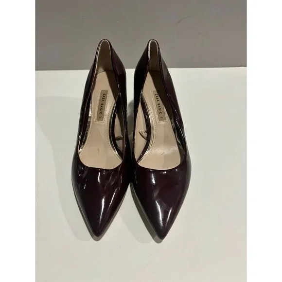 Zara Basic Maroon Patent Leather Pointed Toe Heels Size 41 (10.5) - Picture 4 of 4